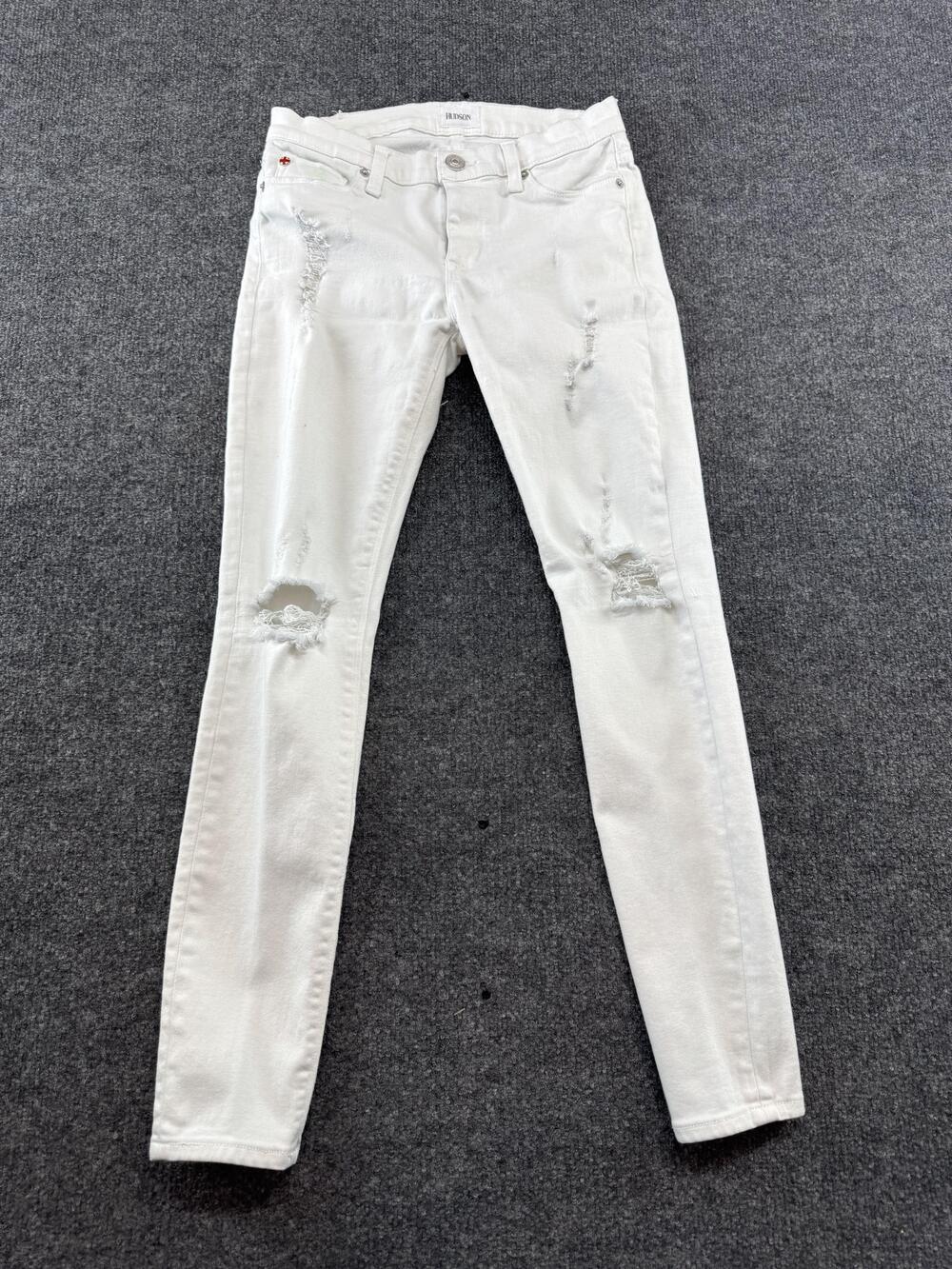 Hudson Nico Midrise Super Skinny Jeans Womens 25 White Distressed Denim Stretch